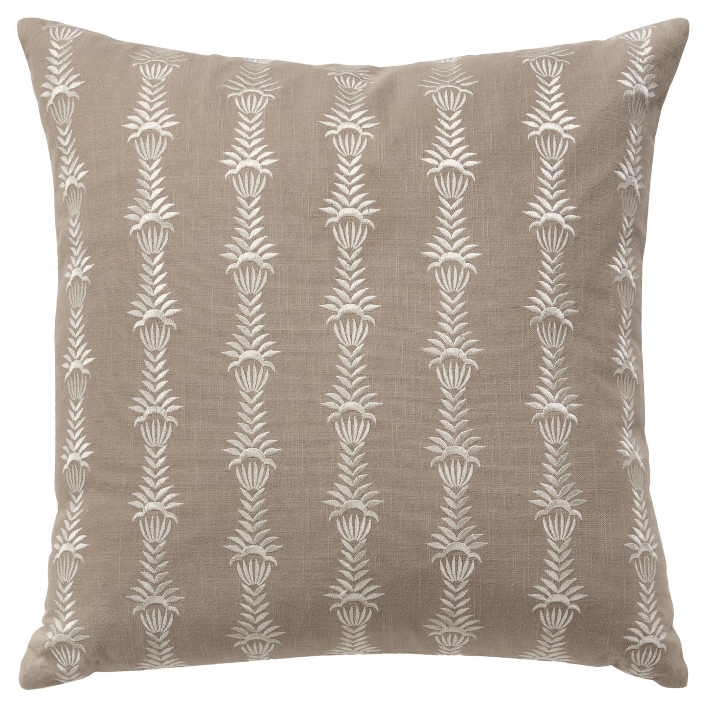 MALIBU 20" TAUPE AND WHITE COTTON THROW PILLOW WITH EMBROIDERY - Varnish & Vibe