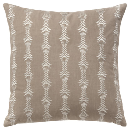 MALIBU 20" TAUPE AND WHITE COTTON THROW PILLOW WITH EMBROIDERY - Varnish & Vibe