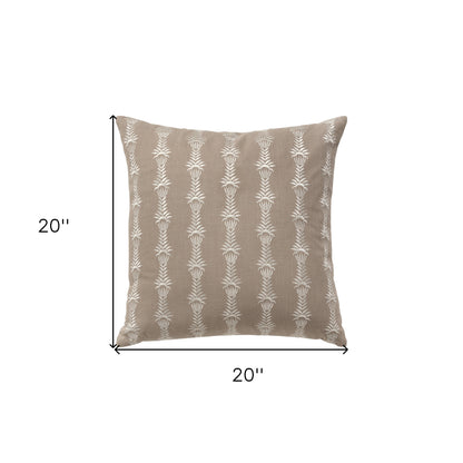 MALIBU 20" TAUPE AND WHITE COTTON THROW PILLOW WITH EMBROIDERY - Varnish & Vibe