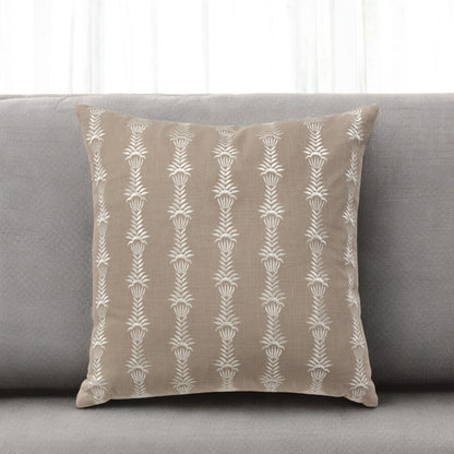 MALIBU 20" TAUPE AND WHITE COTTON THROW PILLOW WITH EMBROIDERY - Varnish & Vibe
