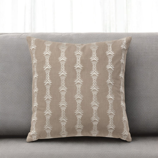 MALIBU 20" TAUPE AND WHITE COTTON THROW PILLOW WITH EMBROIDERY - Varnish & Vibe