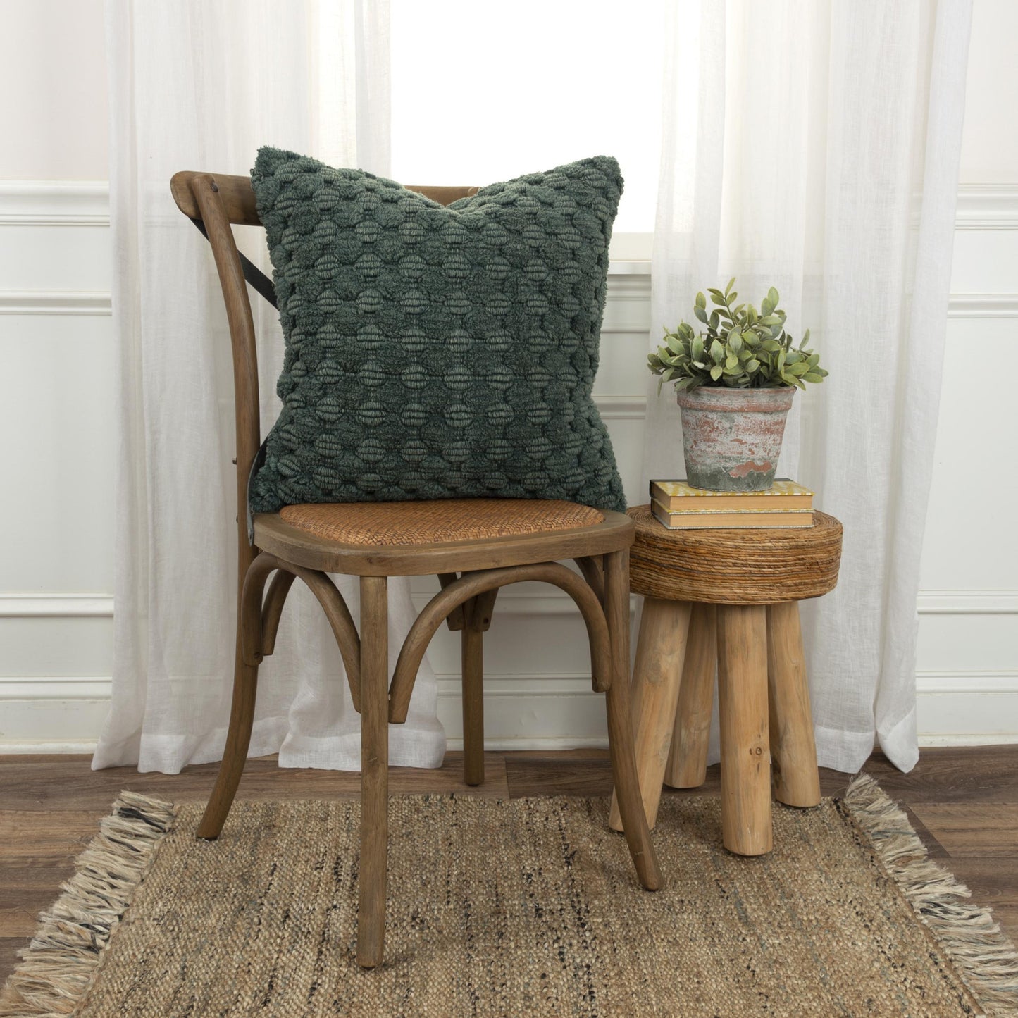 DARK GREEN TEXTURED THROW PILLOW