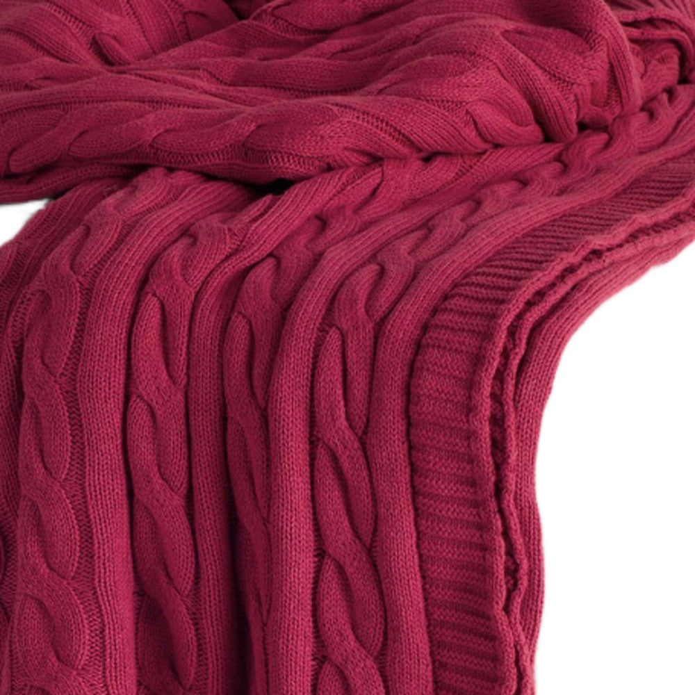 LAUREL RED KNITTED 100% COTTON THROW BLANKET