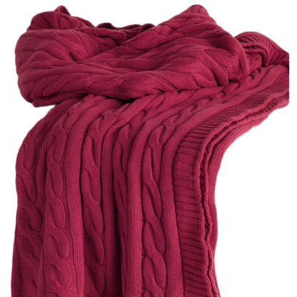 LAUREL RED KNITTED 100% COTTON THROW BLANKET