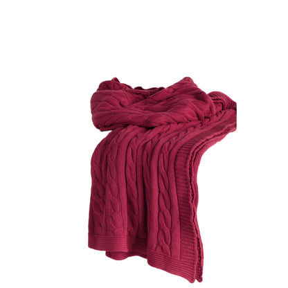 LAUREL RED KNITTED 100% COTTON THROW BLANKET