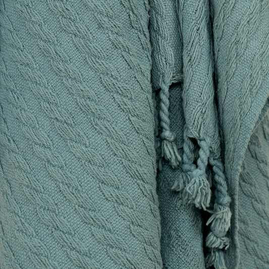 LAKEVIEW TEAL BLUE KNITTED COTTON THROW BLANKET