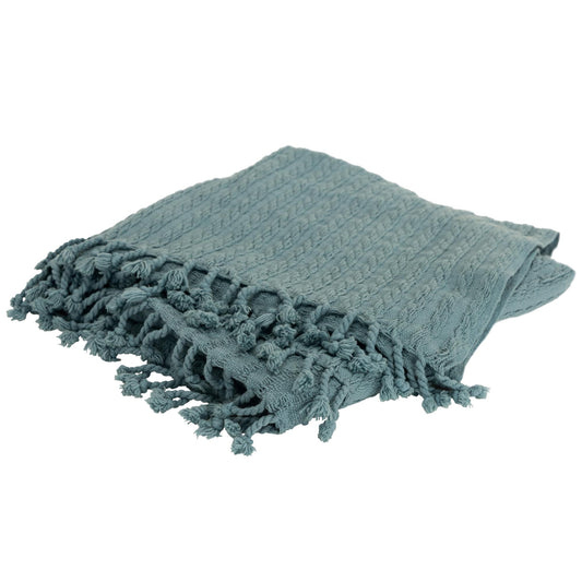 LAKEVIEW TEAL BLUE KNITTED COTTON THROW BLANKET