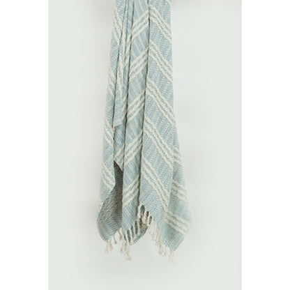 MALIBU 50" X 60" LIGHT BLUE AND IVORY STRIPED COTTON THROW BLANKET WITH FRINGE - Varnish & Vibe