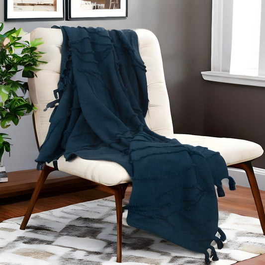 LAKEVIEW BLUE WOVEN COTTON THROW BLANKET