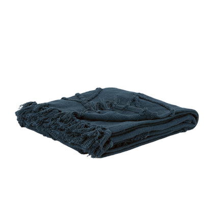 LAKEVIEW BLUE WOVEN COTTON THROW BLANKET