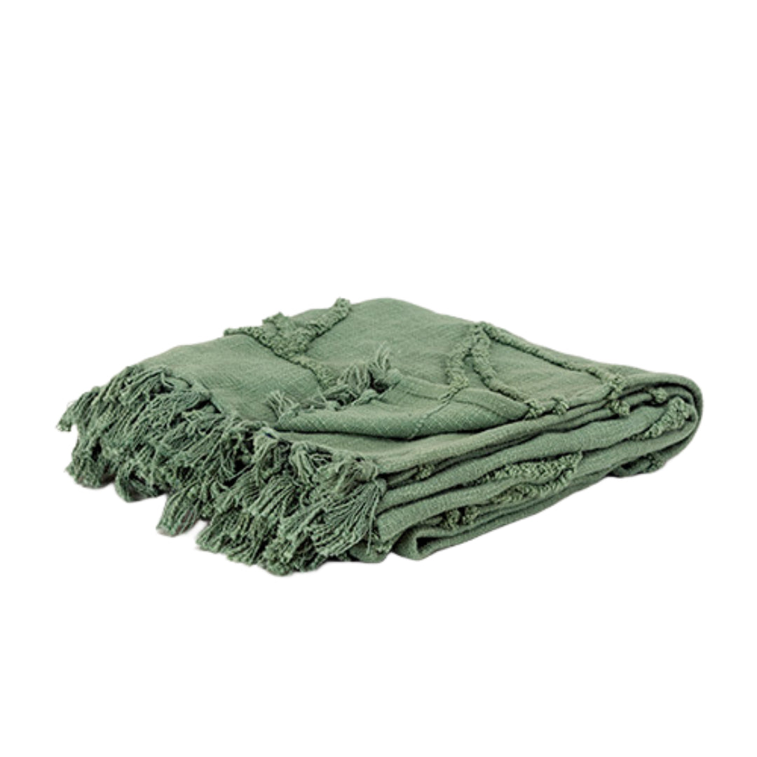 GREEN WOVEN 100% WOVEN TEXTURED COTTON THROW BLANKET - Varnish & Vibe