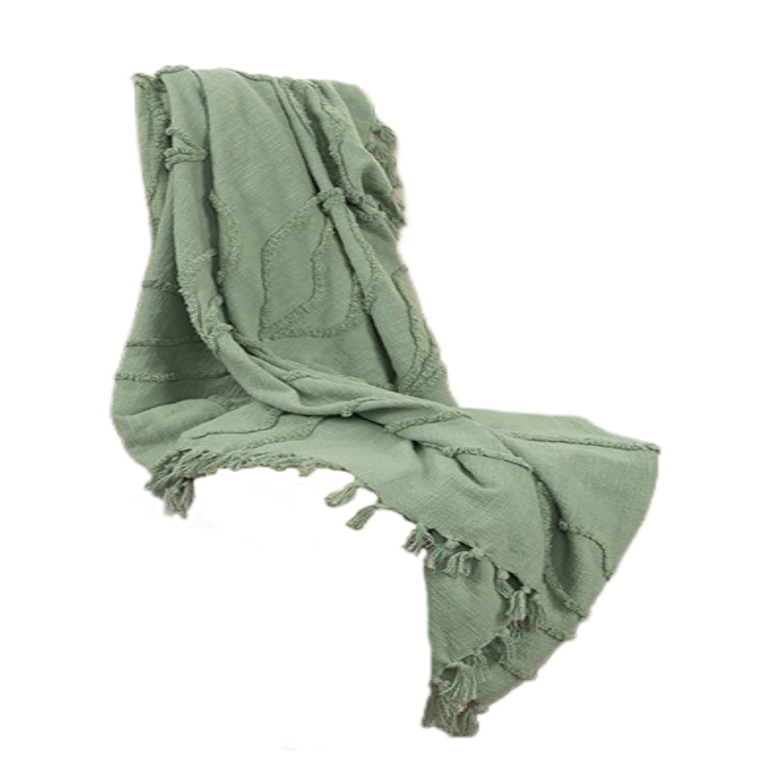 GREEN WOVEN 100% WOVEN TEXTURED COTTON THROW BLANKET - Varnish & Vibe
