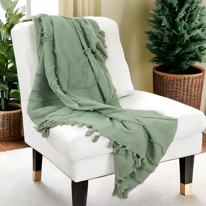 GREEN WOVEN 100% WOVEN TEXTURED COTTON THROW BLANKET - Varnish & Vibe
