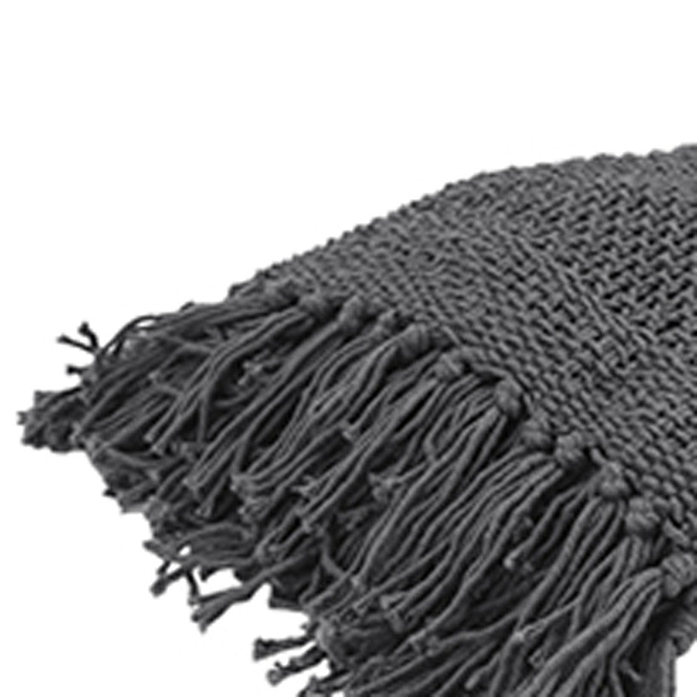 LAUREL 50" X 60" GRAY COTTON WOVEN THROW BLANKET