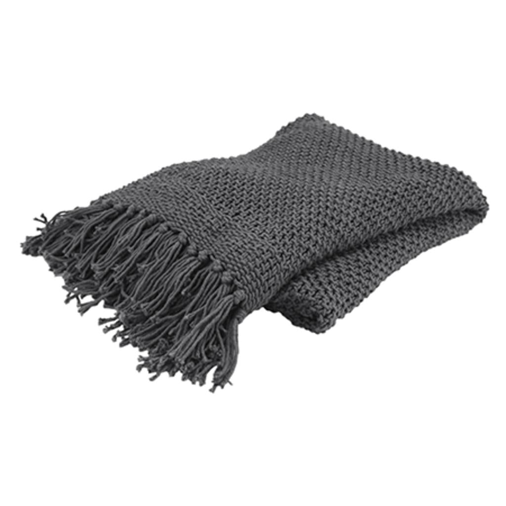 LAUREL 50" X 60" GRAY COTTON WOVEN THROW BLANKET