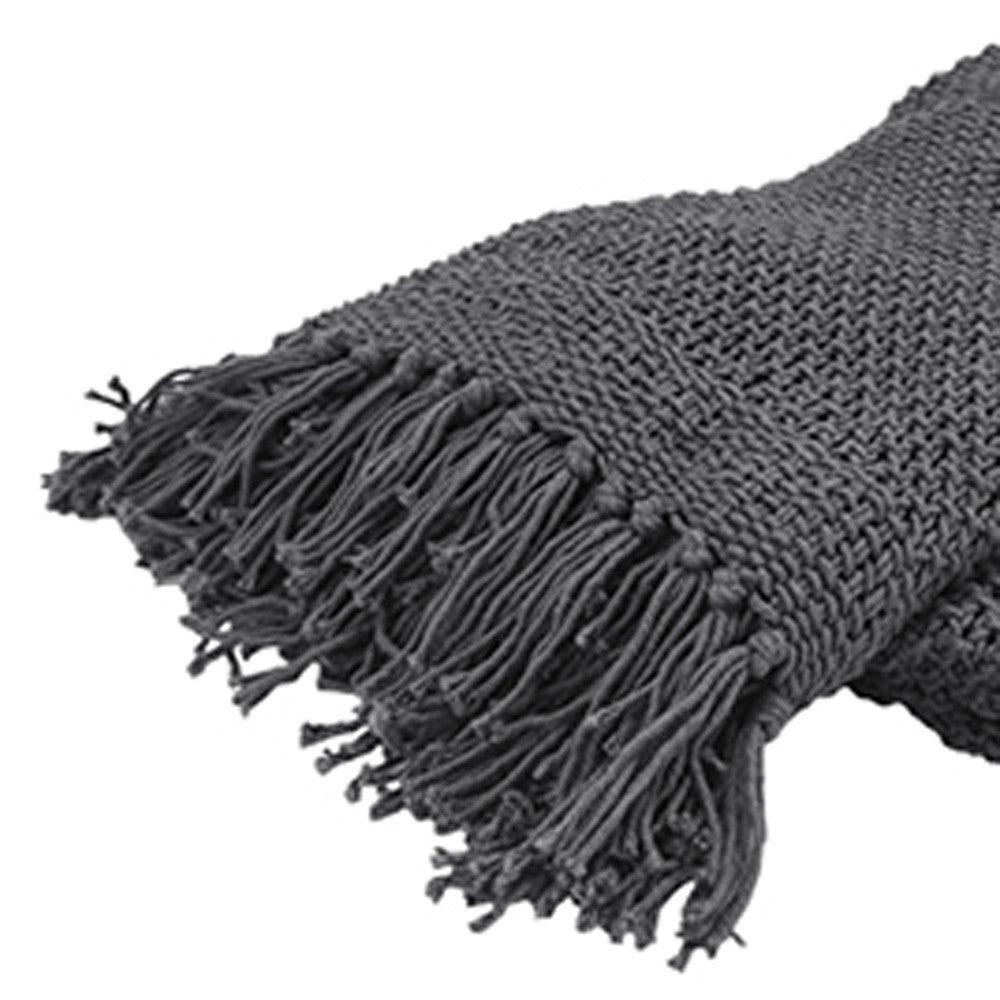 LAUREL 50" X 60" GRAY COTTON WOVEN THROW BLANKET