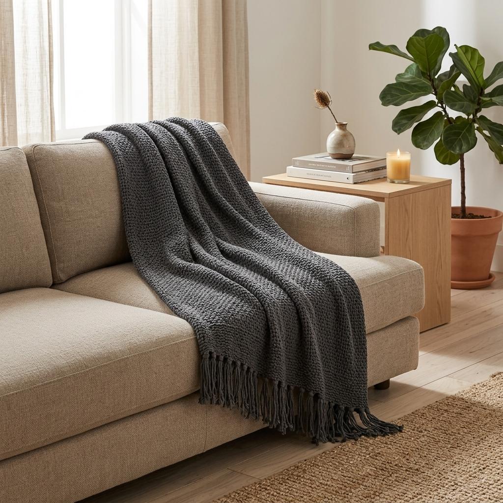 LAUREL 50" X 60" GRAY COTTON WOVEN THROW BLANKET