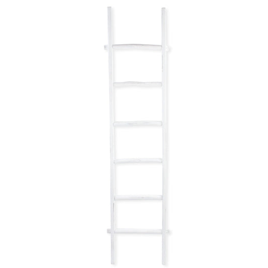 76" WHITE SIX STEP SOLID WOOD DECORATIVE LADDER - Varnish & Vibe