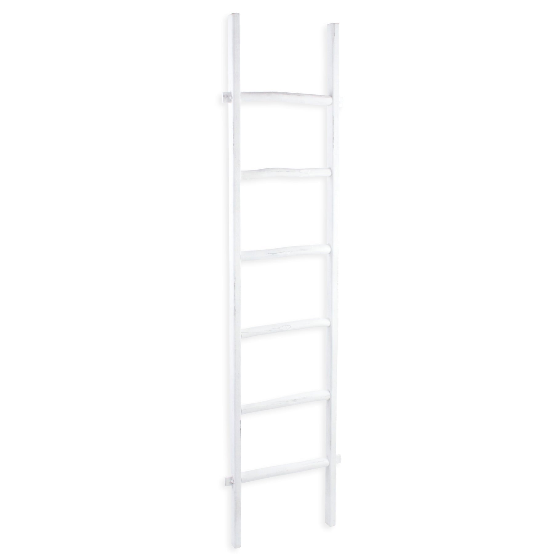 76" WHITE SIX STEP SOLID WOOD DECORATIVE LADDER - Varnish & Vibe