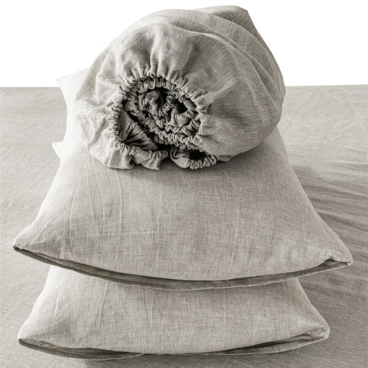 FOUR PIECE LIGHT GRAY LINEN CALIFORNIA KING SHEET SET - Varnish & Vibe