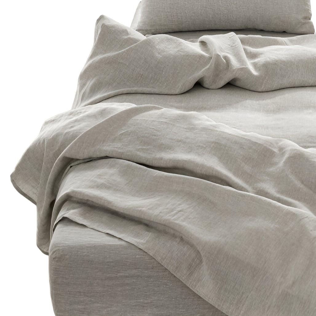 FOUR PIECE LIGHT GRAY LINEN CALIFORNIA KING SHEET SET - Varnish & Vibe