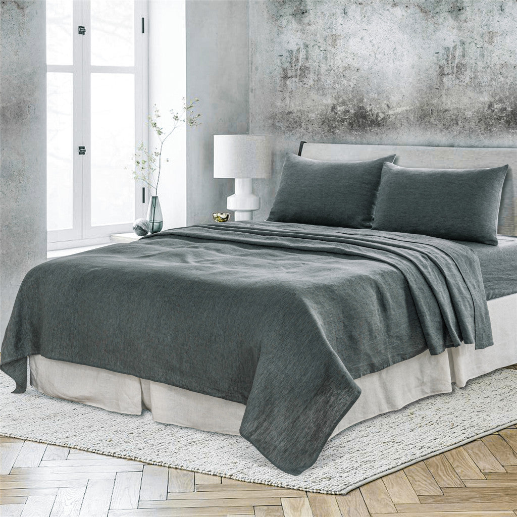 FOUR PIECE SLATE GRAY LINEN SHEET SET - Varnish & Vibe