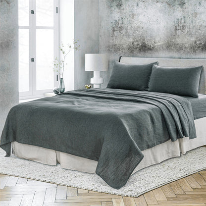 FOUR PIECE SLATE GRAY LINEN SHEET SET - Varnish & Vibe