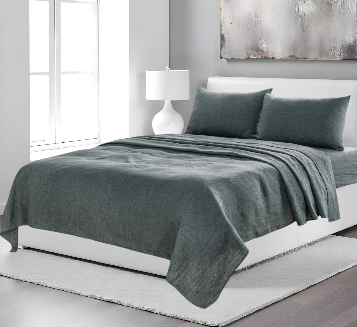 FOUR PIECE SLATE GRAY LINEN SHEET SET - Varnish & Vibe