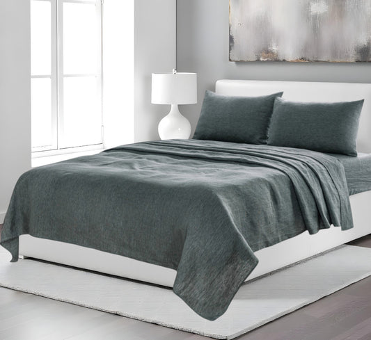FOUR PIECE SLATE GRAY LINEN SHEET SET - Varnish & Vibe