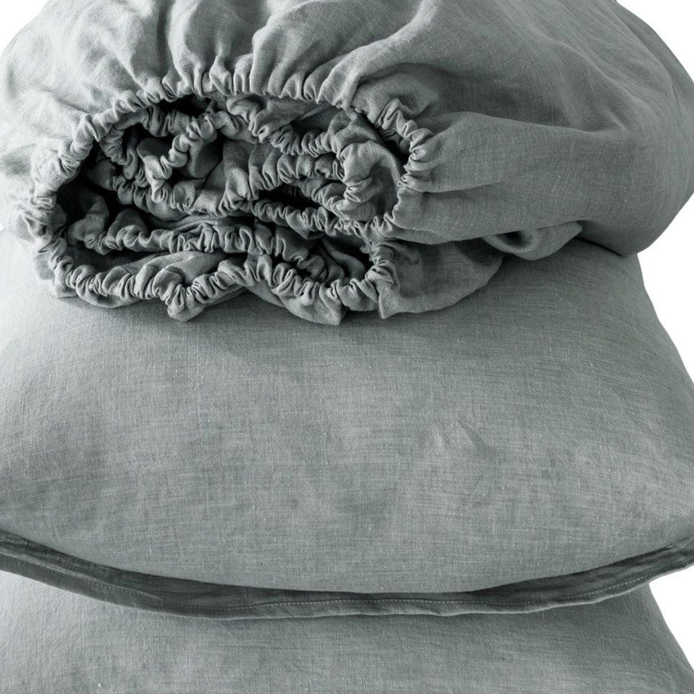 FOUR PIECE BLUE LINEN QUEEN SHEET SET - Varnish & Vibe