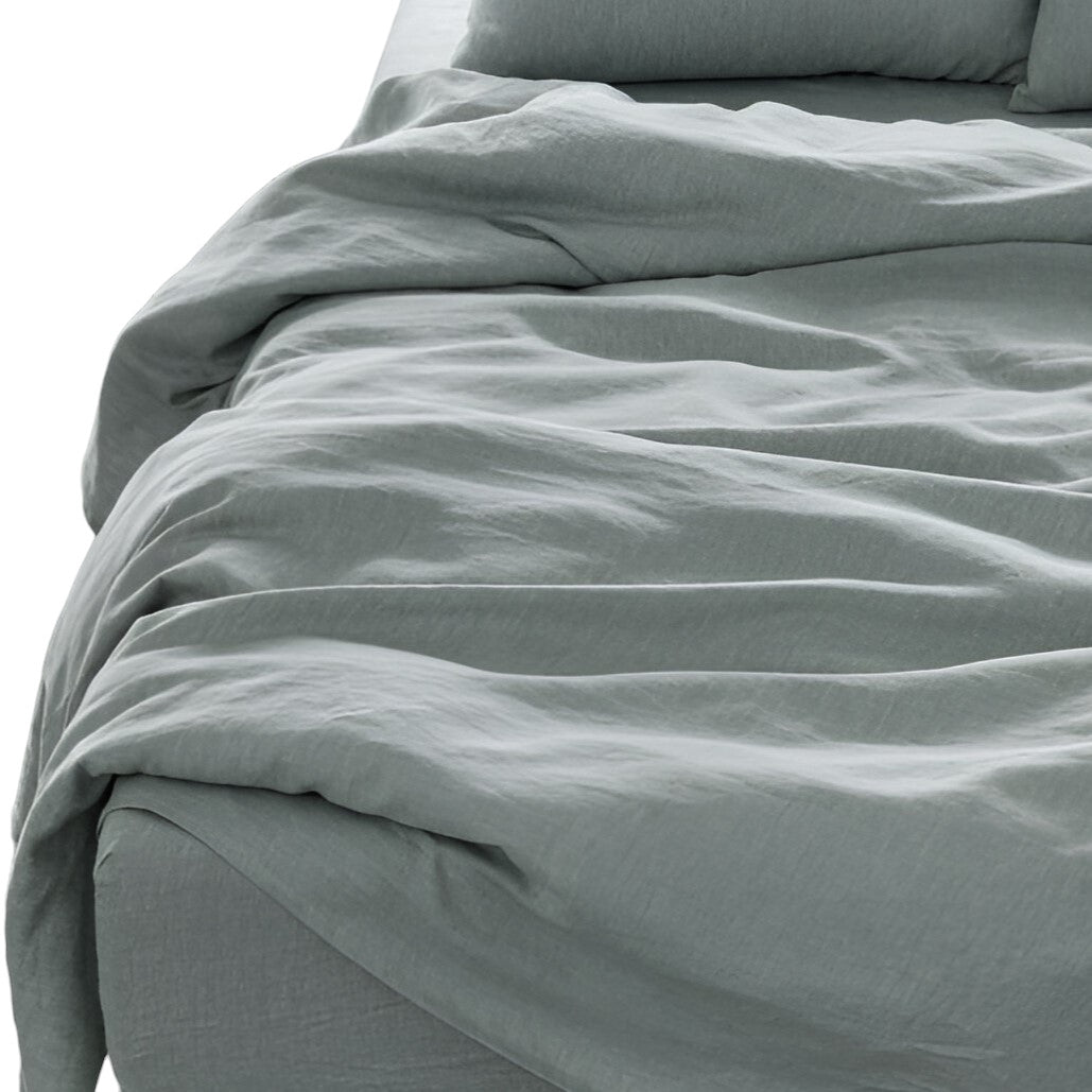 FOUR PIECE BLUE LINEN QUEEN SHEET SET - Varnish & Vibe