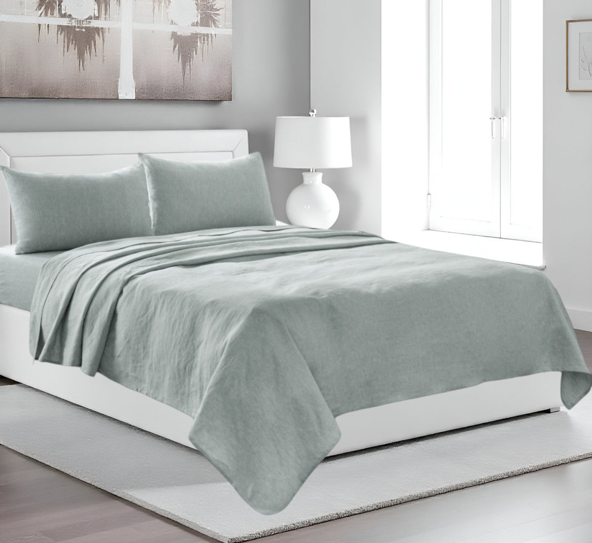 FOUR PIECE BLUE LINEN QUEEN SHEET SET - Varnish & Vibe