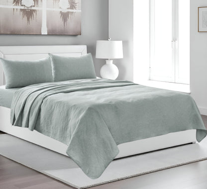FOUR PIECE BLUE LINEN KING SHEET SET - Varnish & Vibe