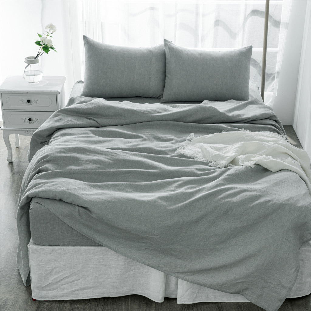 FOUR PIECE BLUE LINEN SHEET SET - Varnish & Vibe