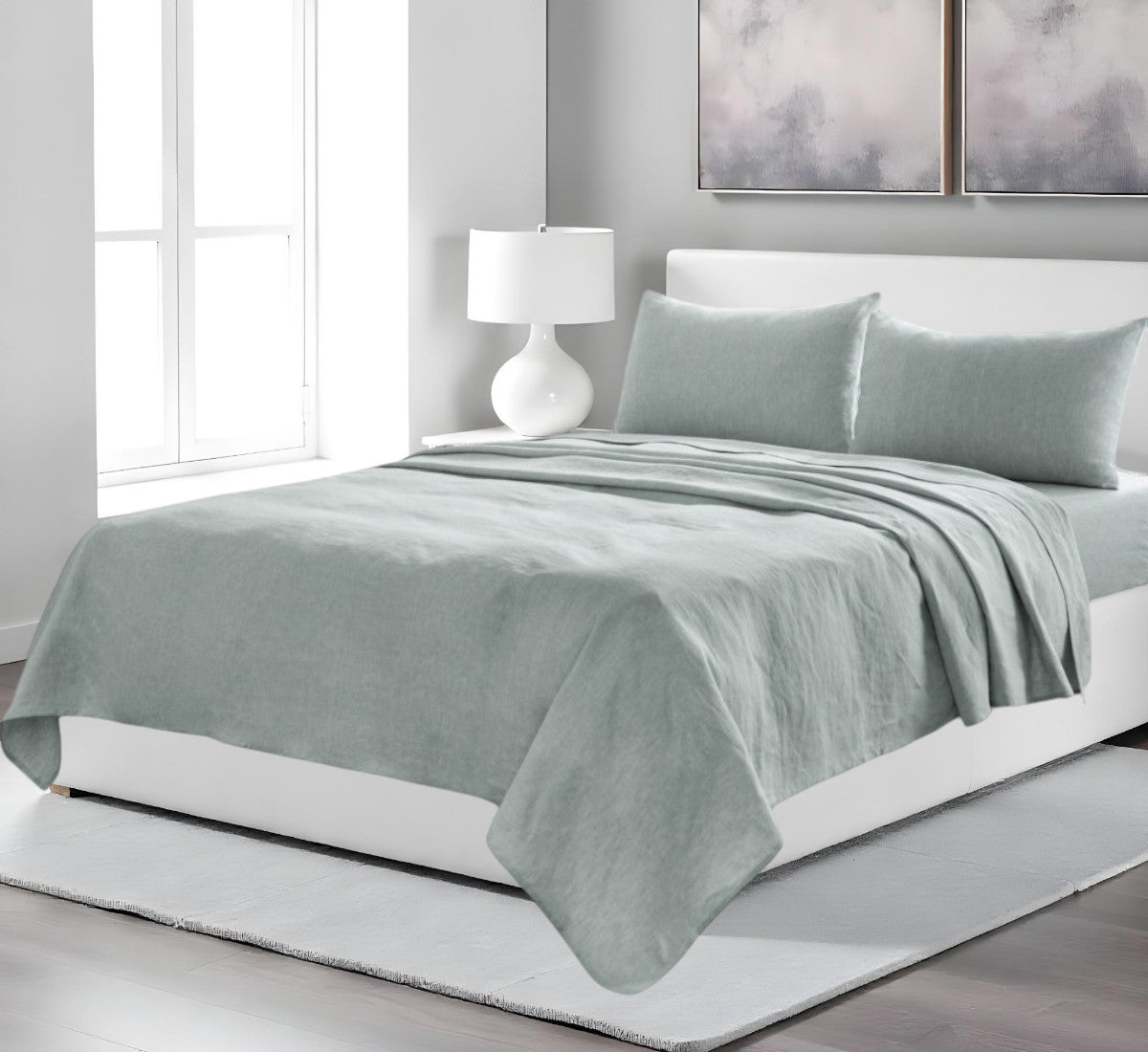 FOUR PIECE BLUE LINEN SHEET SET - Varnish & Vibe