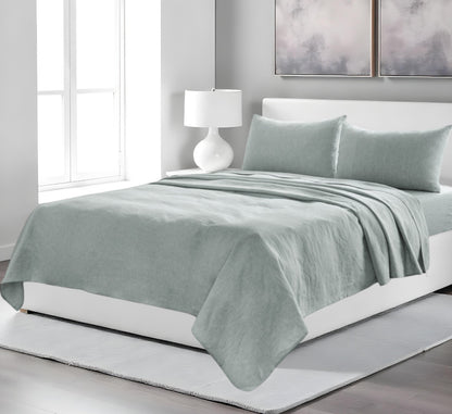 FOUR PIECE BLUE LINEN SHEET SET - Varnish & Vibe