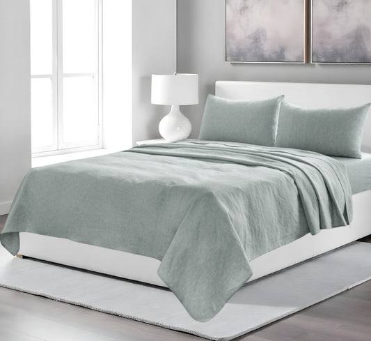 FOUR PIECE BLUE LINEN SHEET SET - Varnish & Vibe