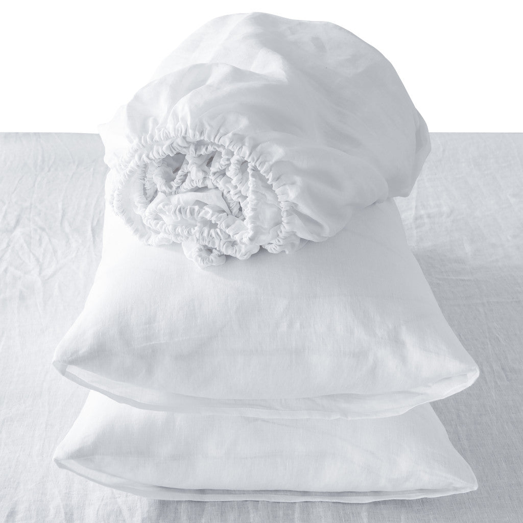 FOUR PIECE WHITE LINEN QUEEN SHEET SET - Varnish & Vibe