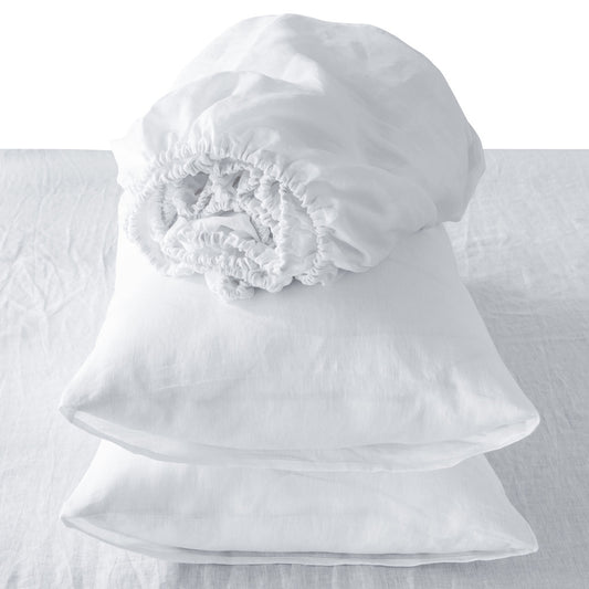 FOUR PIECE WHITE LINEN QUEEN SHEET SET - Varnish & Vibe