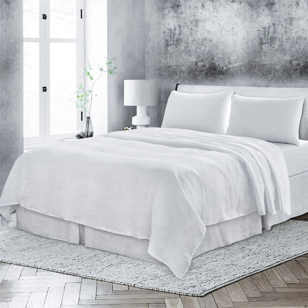 FOUR PIECE WHITE LINEN QUEEN SHEET SET - Varnish & Vibe