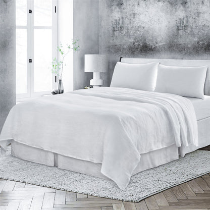 FOUR PIECE WHITE LINEN QUEEN SHEET SET - Varnish & Vibe