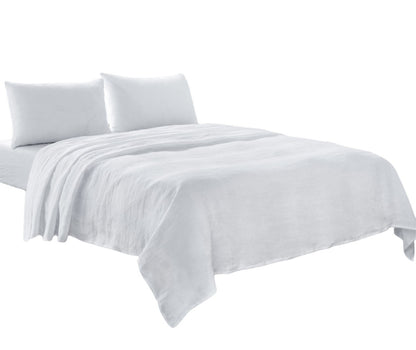FOUR PIECE WHITE LINEN QUEEN SHEET SET - Varnish & Vibe