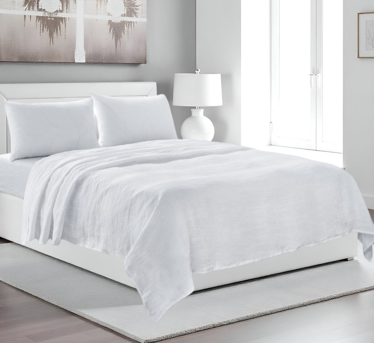 FOUR PIECE WHITE LINEN QUEEN SHEET SET - Varnish & Vibe