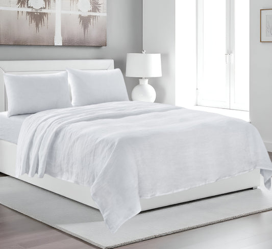 FOUR PIECE WHITE LINEN QUEEN SHEET SET - Varnish & Vibe