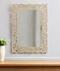 MALIBU 47" ANTIQUED WHITE SOLID WOOD CARVED SCROLLWORK ACCENT MIRROR - Varnish & Vibe