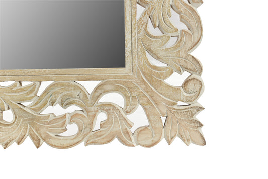 MALIBU 47" ANTIQUED WHITE SOLID WOOD CARVED SCROLLWORK ACCENT MIRROR - Varnish & Vibe