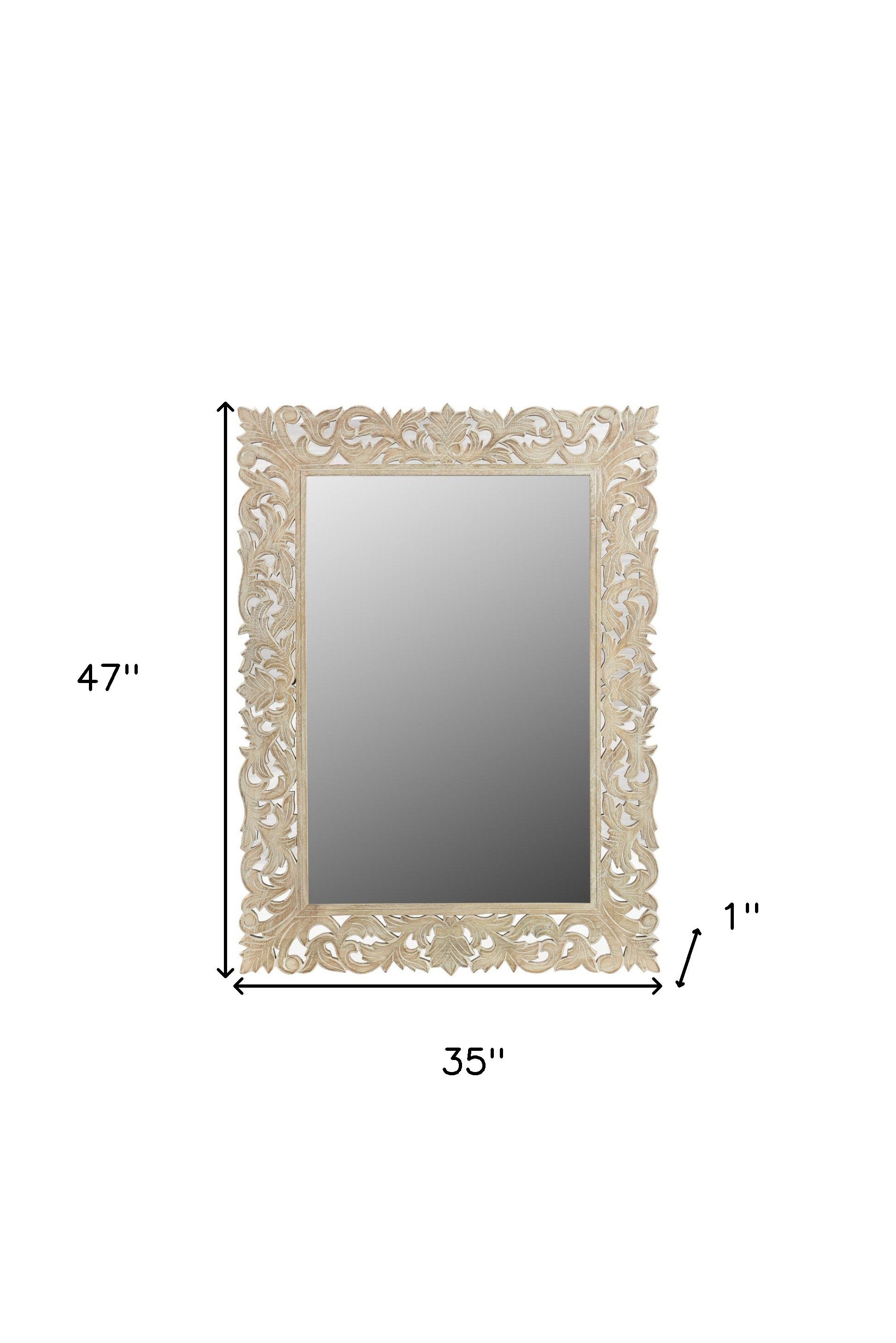 solid wood framed accent mirror, wood framed accent mirror, framed accent mirror, 47" antiqued white solid, white solid wood framed accent