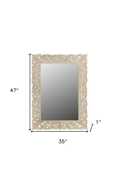 solid wood framed accent mirror, wood framed accent mirror, framed accent mirror, 47" antiqued white solid, white solid wood framed accent