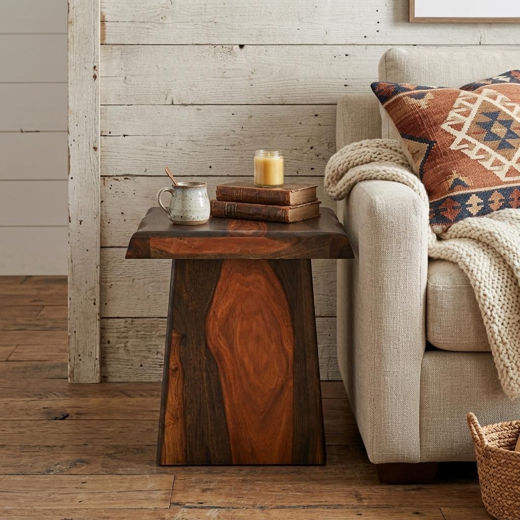 LAUREL 23" DARK BROWN AND BROWN WOOD SOLID WOOD SQUARE END TABLE