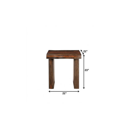 solid wood square end table, wood square end table, dark brown solid wood square, brown solid wood square end, 23" dark brown solid wood